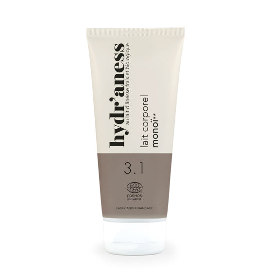 Monoi-scented body milk, organic certified, with fresh donkey milk – 200 ml Hydr’aness