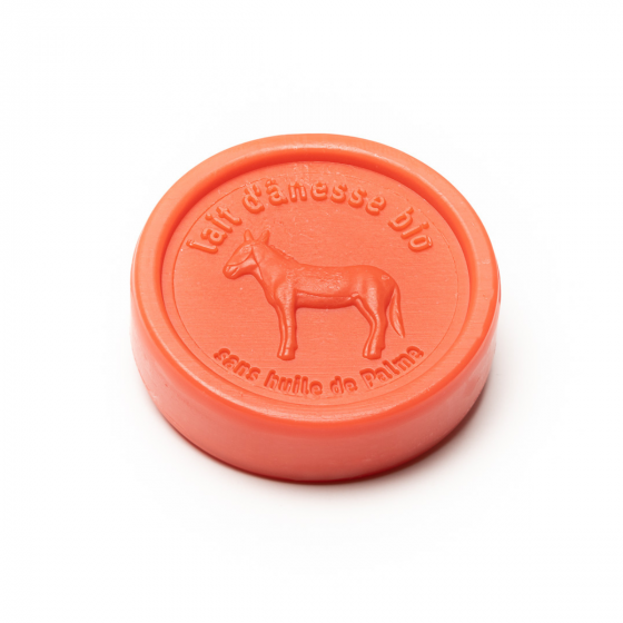 Round soap without palm oil with organic donkey milk – Poppy 100 g