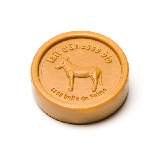Round soap without palm oil with organic donkey milk – Honey 100 g